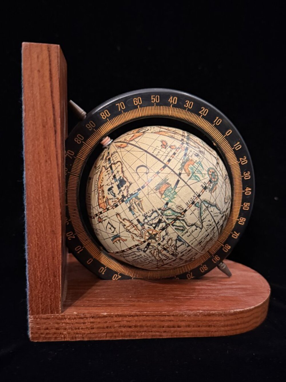 Armbee Spinning Vintage Globe Bookend Old World Vintage Retro MCM Mid Century